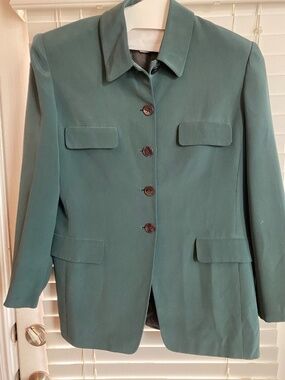 VTG Classic Jones New York Womens Silk Blazer Teal Green Sz 12 - See last pic